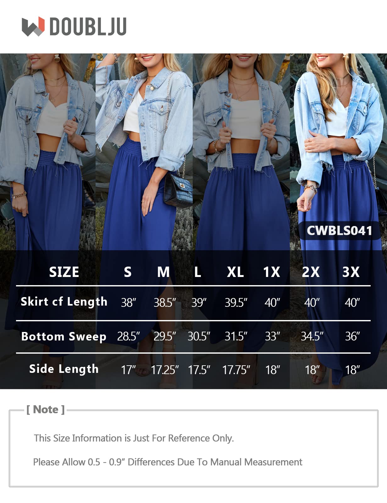 DOUBLJU Women's High Waisted Maxi Skirt - Elastic Waistband, Ankle Length Summer Long Skirt - Trendy Casual Flowy Skirt for Plus Size & Regular Sizes - Perfect for Beach, Vacation, and Everyday Wear