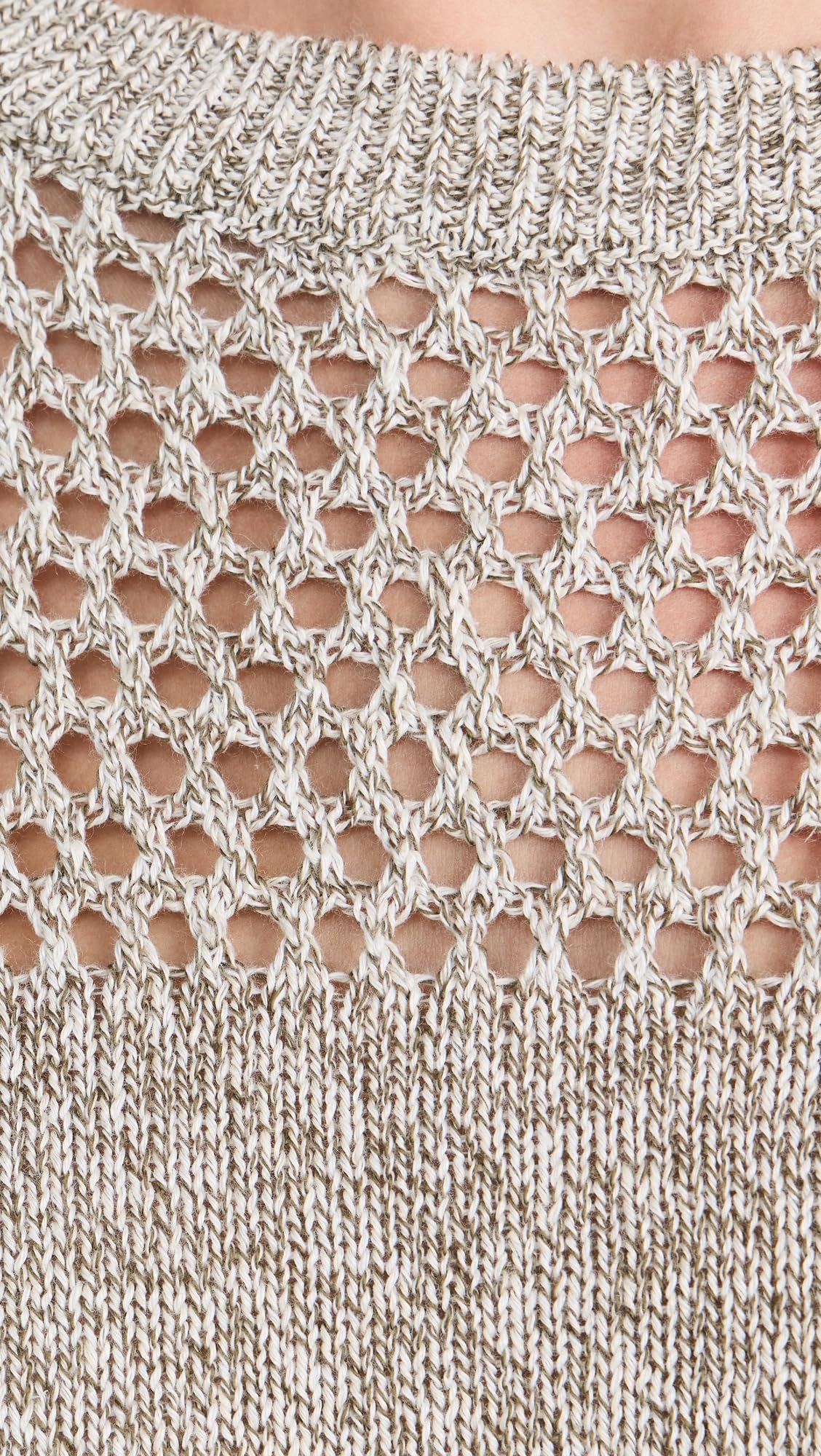 ATM Anthony Thomas Melillo Women's Cotton Linen Blend Open Knit Crew Neck Sweater - Lightweight Summer Pullover for Casual Outings & Beach Cover-Up