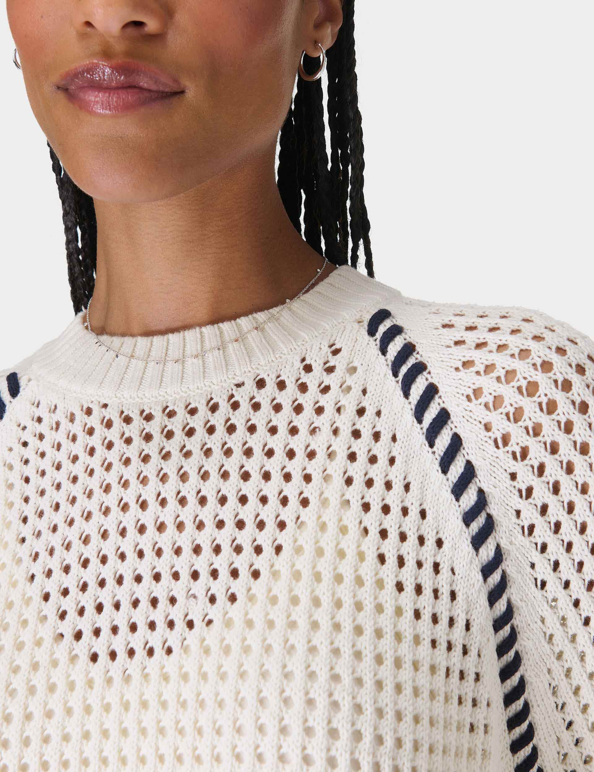 Tides High Whipstitch Jumper - Lily White Women's Casual Knit Sweater | Perfect for Fall & Winter Outfits, Office Wear & Cozy Weekends