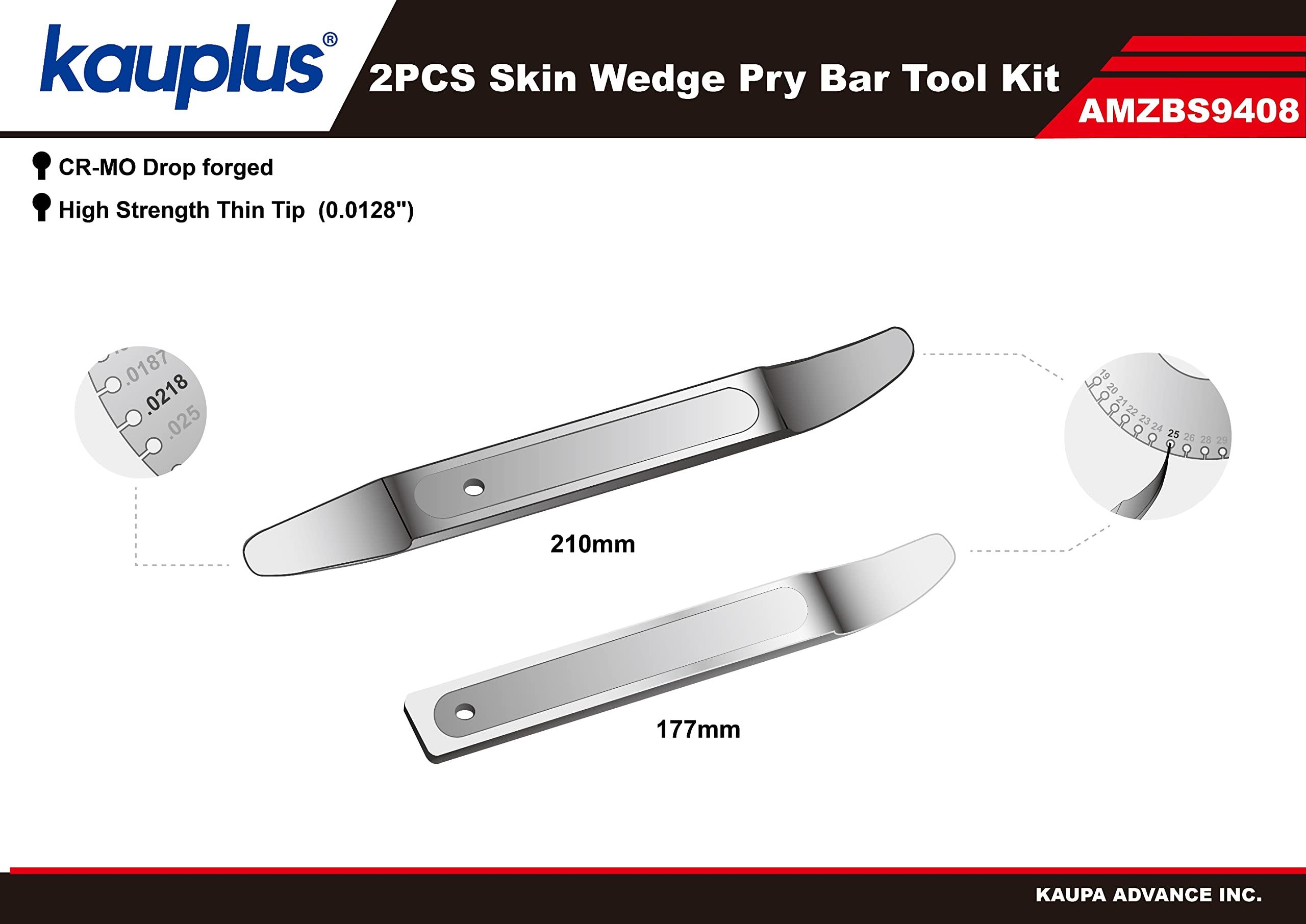 2PCS Steel Metal Skin Wedge Pry Bar Tool Kit – Curved & Straight Design for Auto Body Repair, Sheet Metal Trim Removal, Door Panel & Dashboard Installation (Professional Automotive Repair Tools)