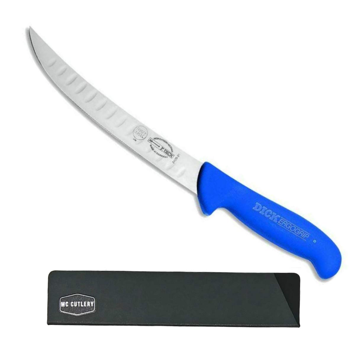 F. Dick Ergogrip 8 Inch Granton Edge Breaking Knife - High Carbon Stainless Steel - German Made Chef Knife with Blade Guard - Perfect for Butchers, Meat Processing & Professional Kitchens