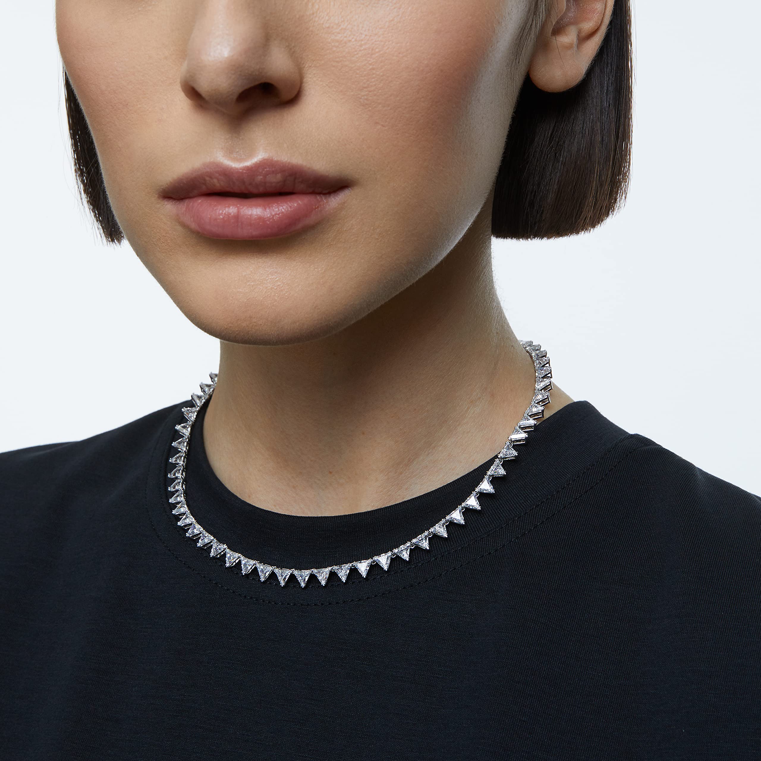 Swarovski Millenia Triangle Necklace - Rhodium Plated White Crystal Jewelry for Women | Elegant Gift for Anniversary, Wedding & Special Occasions
