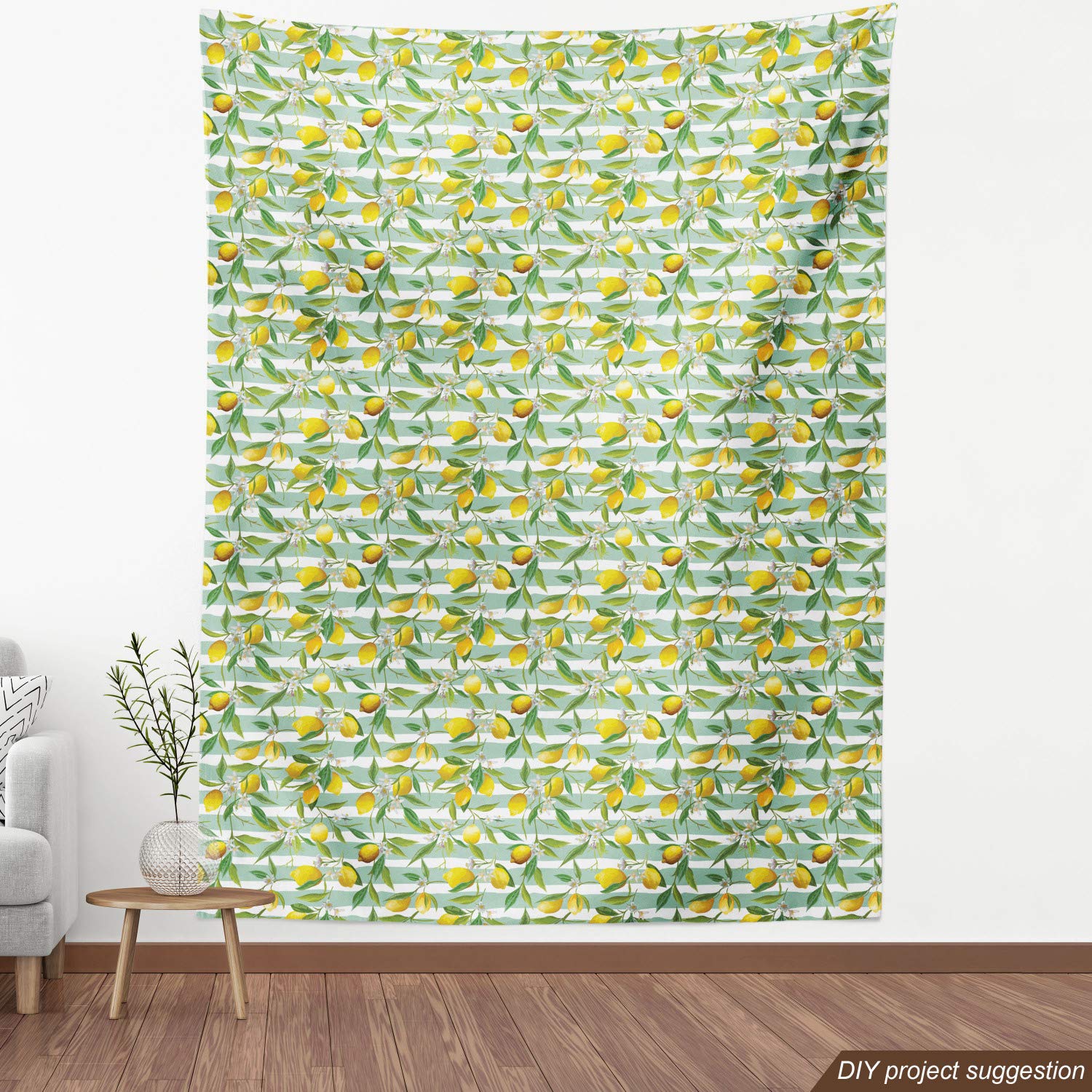 Ambesonne Nature Fabric by The Yard - Blooming Lemon Tree on Striped Paintbrush Background, Evergreen Art Decorative Fabric for Upholstery, Curtains & Home Decor (10 Yards, Fern Green) | Perfect for DIY Projects, Sofa Covers, Tablecloths & Crafting