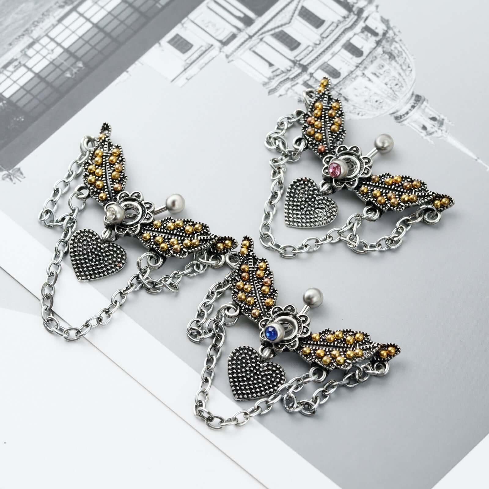 Angel Wings with Chain Dangle Navel Piercing Jewelry | SX0802 | Perfect for Belly Button Rings, Body Jewelry & Piercing Accessories