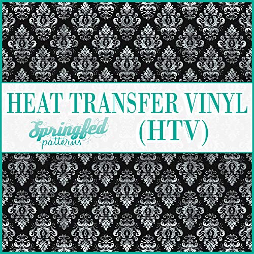 Premium BLACK & SILVER DAMASK Heat Transfer Vinyl HTV - 12