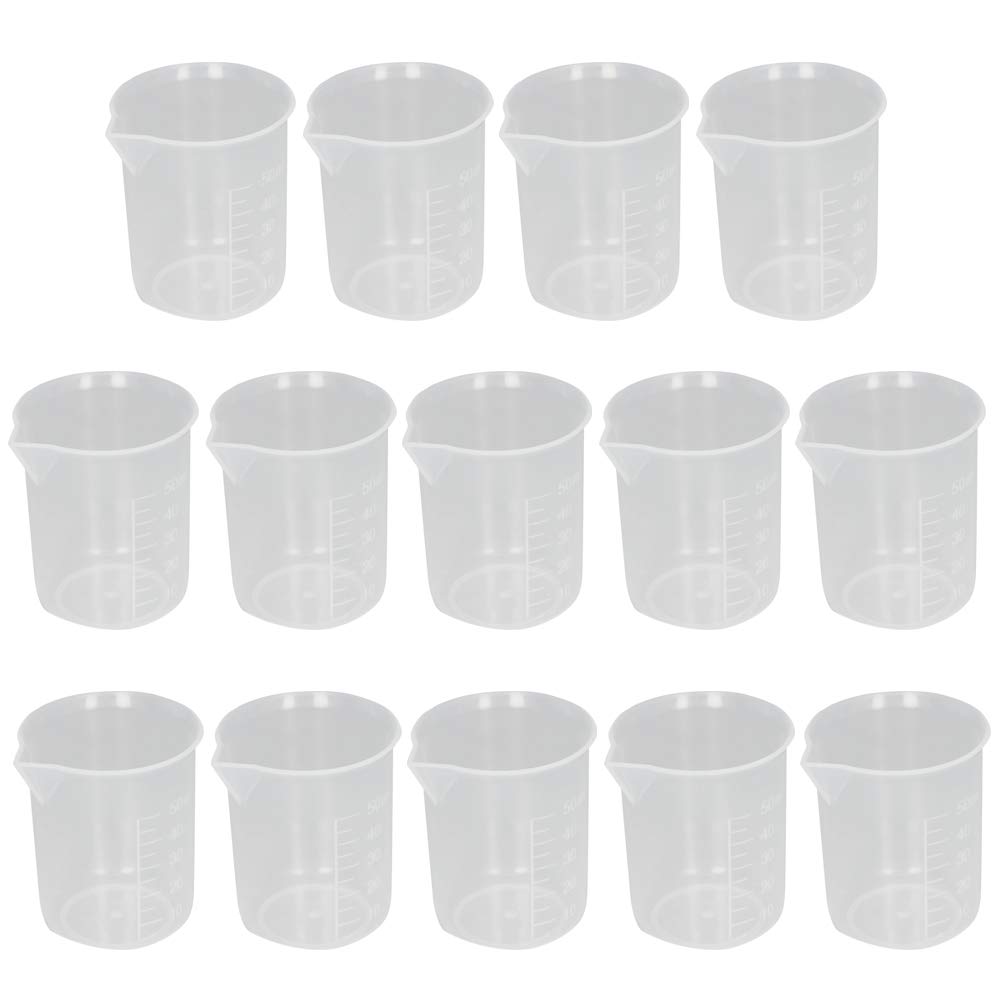 Bettomshin 14-Piece 50ml Resin Mixing Cups Set - PP Plastic Measuring Beakers with Graduated Markings for Precise Liquid Measurement - Transparent Low-Form Lab & Kitchen Beakers for Epoxy, Paint, Cooking & DIY Crafts