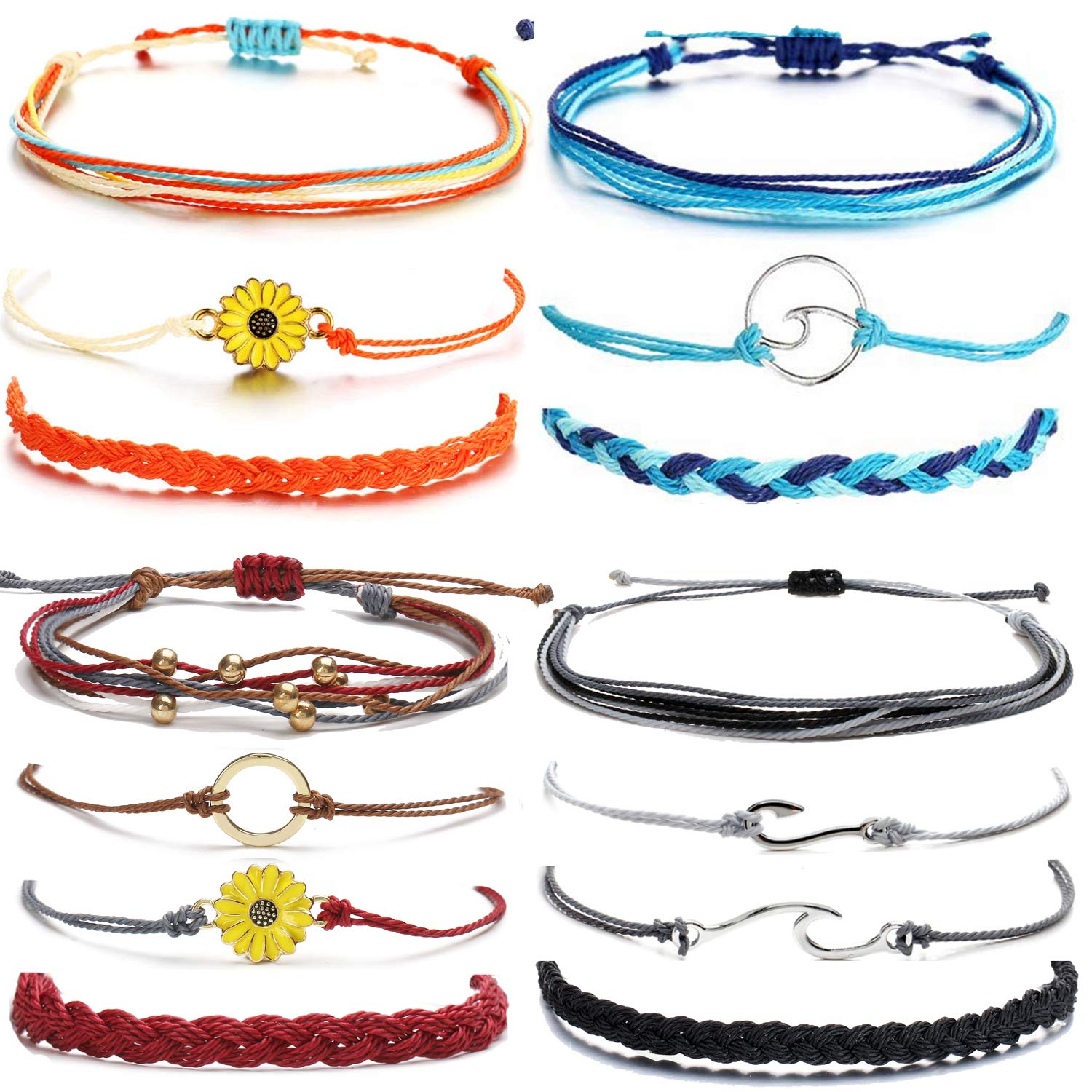 Boho Braided String Bracelets for Women - Waterproof Friendship Bracelets Pack, Surfer Wave Bracelets for Teen Girls - Perfect Summer Jewelry Gifts for Beach, Festival & Everyday Wear