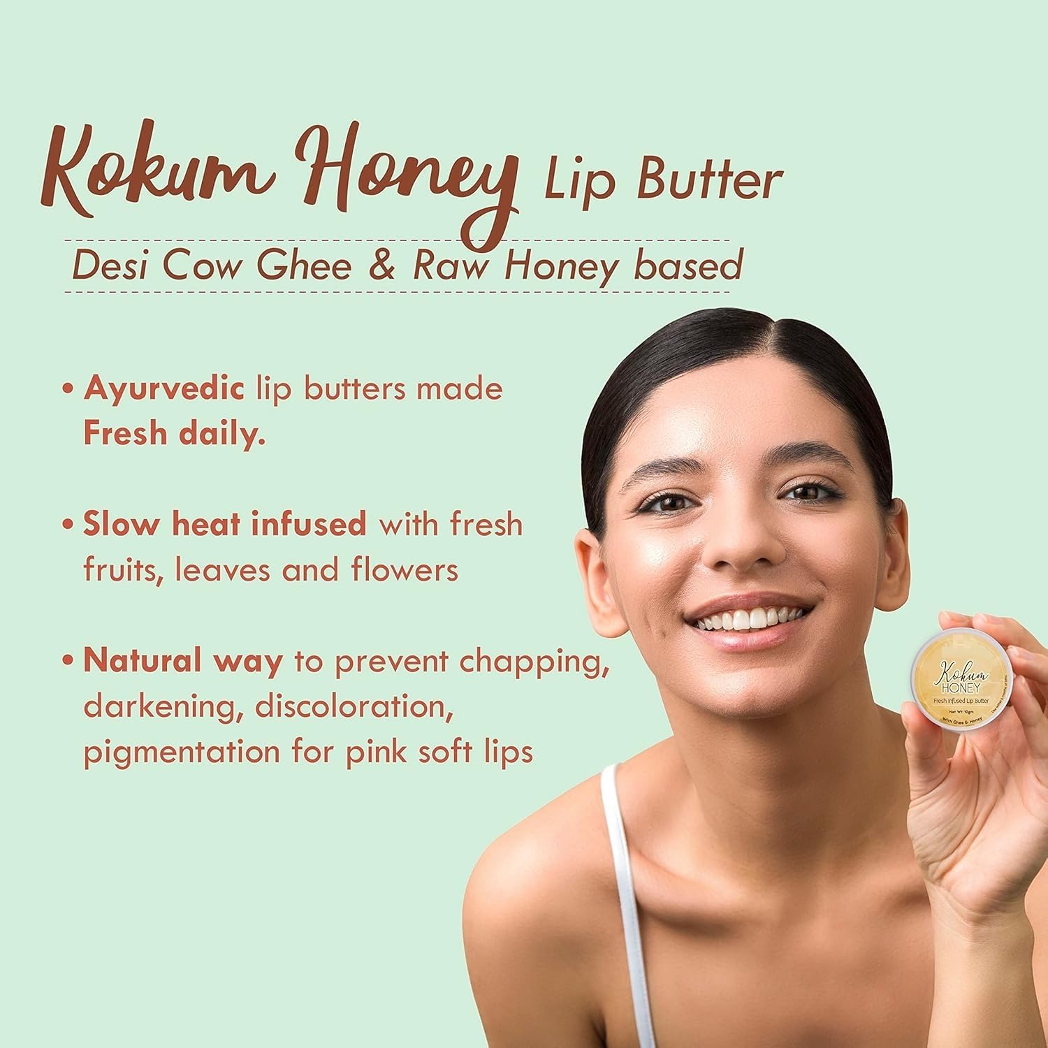 Kokum Honey Lip Balm with Desi Ghee - Dark Lip Repair for Chapped Lips - 10g