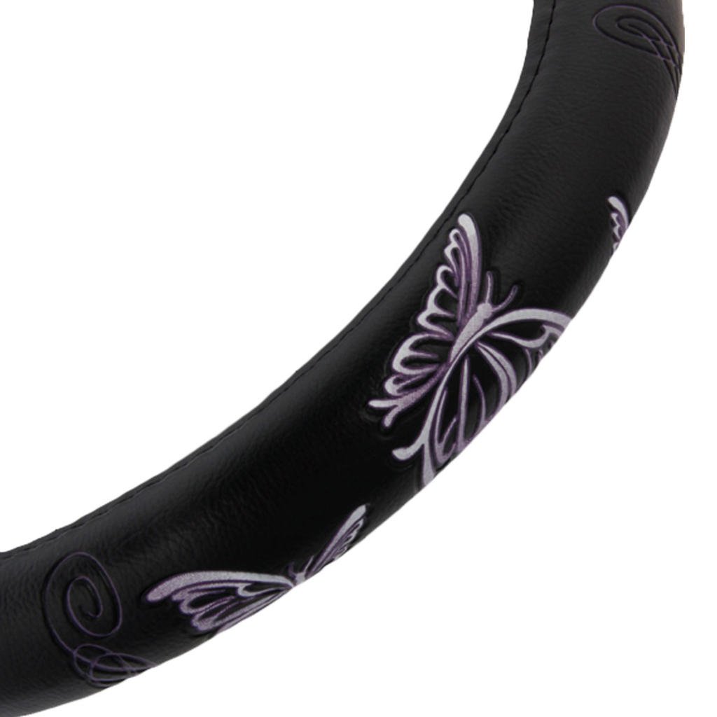 BDK Luxury Car Floor Mats & Steering Wheel Cover Combo Set - Purple & White Butterfly Design | Non-Slip Car Accessories for Sedan, SUV, Truck | Perfect for Gifts & Home Decor