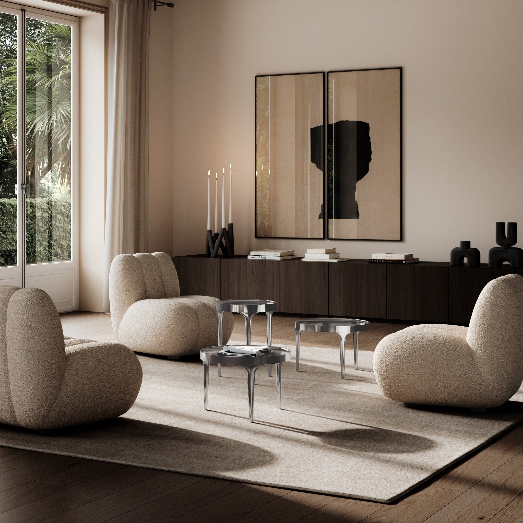 PRE ORDER 101 COPENHAGEN Phantom Low Coffee Table - 35cm Height Chrome Finish Modern Side Table for Living Room, Bedroom & Office