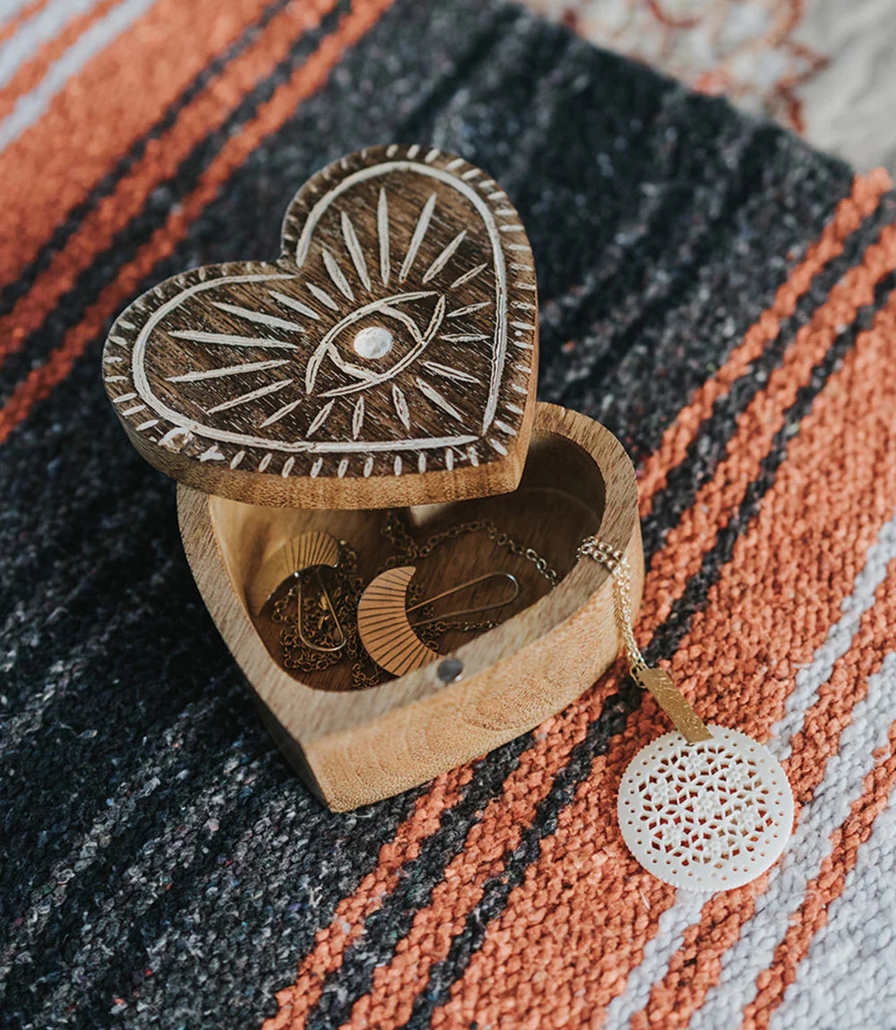 Evil Eye Heart Shaped Jewelry Box - Swivel Lid Keepsake Box for Necklaces, Rings & Small Treasures - Perfect for Gift Giving, Home Decor & Spiritual Protection