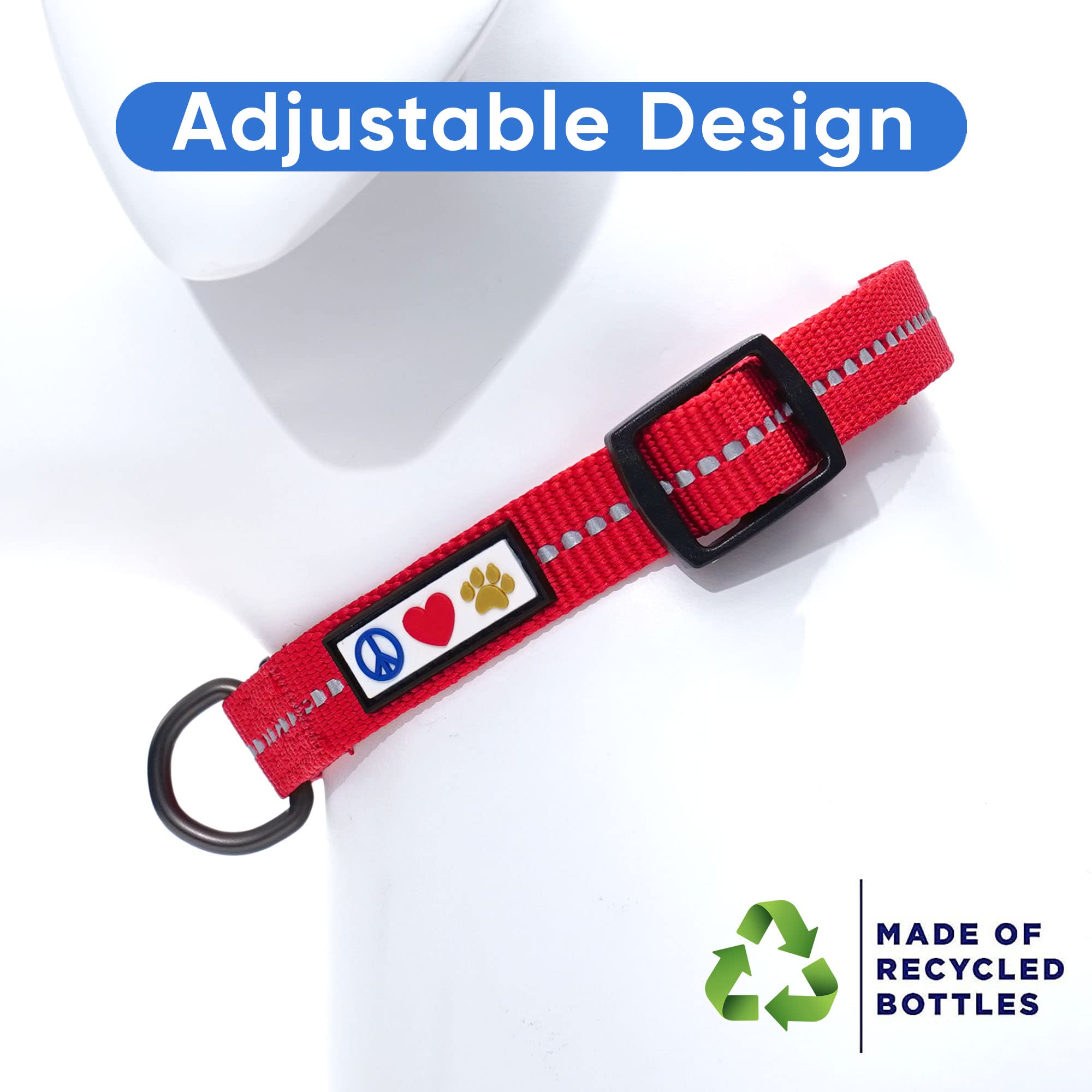 Eco-Friendly Recycled Dog Collar with Reflective Stitching - Made from Ocean Plastic Bottles - Small Red Chili - Perfect for Night Walks & Outdoor Adventures