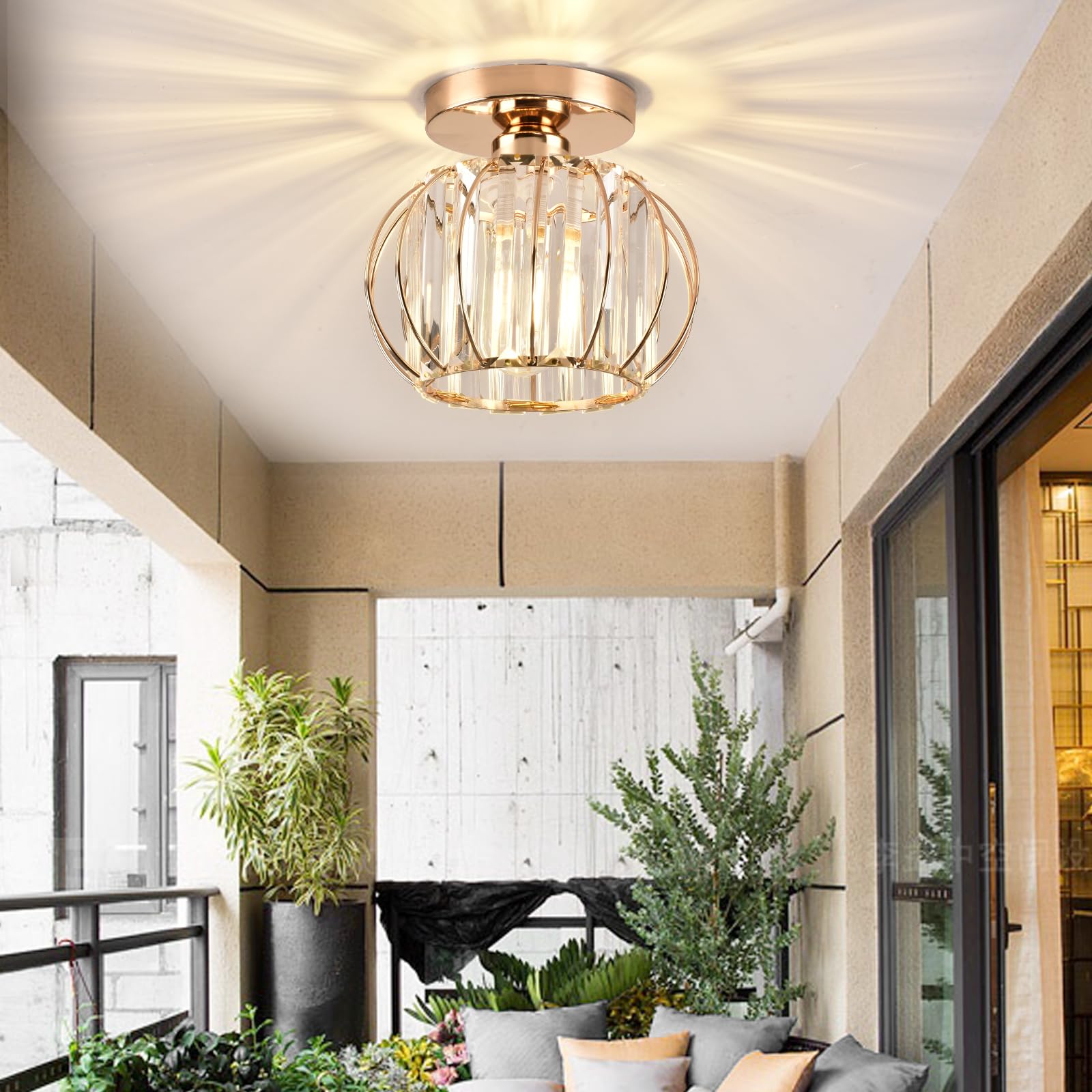 ZYDTRIP Crystal Ceiling Light Fixture - Small Semi-Flush Mount Chandelier in Gold for Hallway, Kitchen, Bedroom, Dining & Living Rooms - Elegant Lighting for Home Decor & Bar Areas