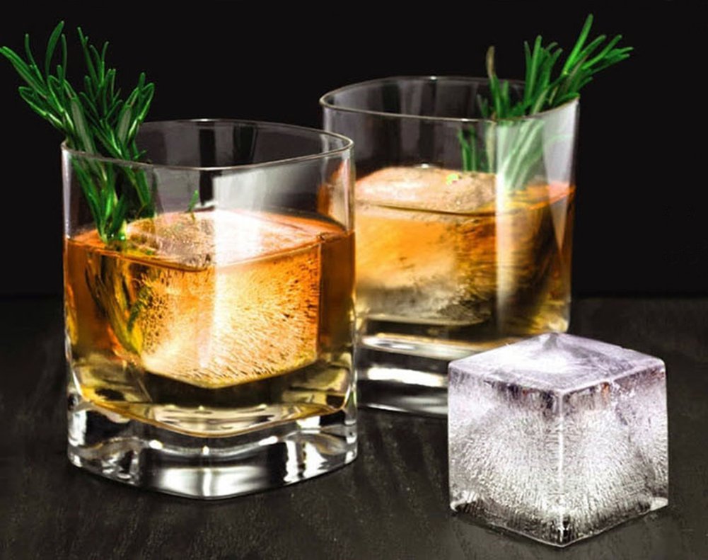 Ticent & Co Silicone Ice Cube Trays Set of 2 - Sphere Ice Ball Maker with Lid & Large Square Molds, BPA Free & Reusable for Cocktails, Whiskey, and Party Drinks