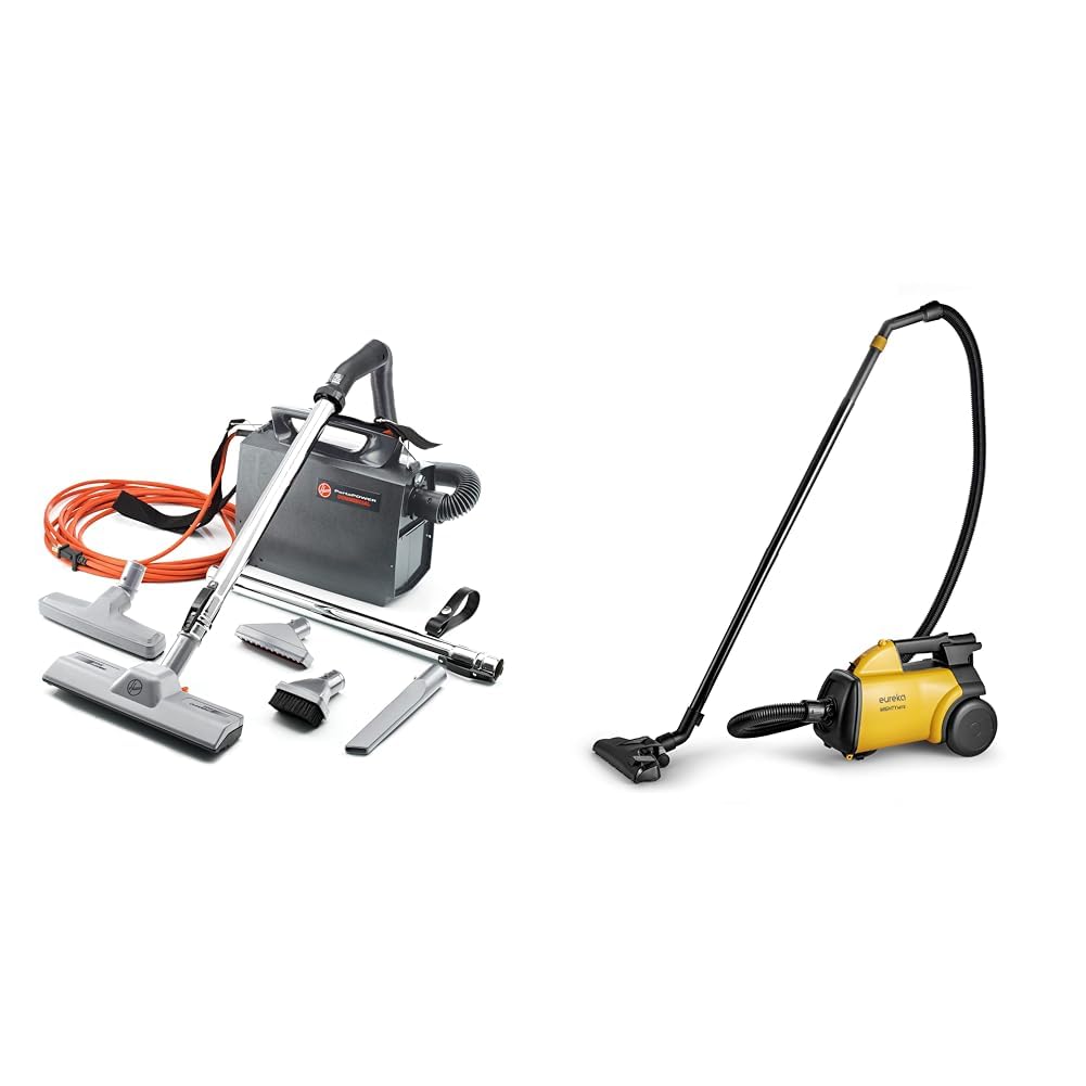 Hoover Commercial PORTAPOWER Lightweight Canister Vacuum Cleaner with Attachments - Eureka 3670M Powerful Canister Vacuum for Carpets & Hard Floors - Includes 5 Bags (Yellow) - Ideal for Home, Office & Commercial Cleaning