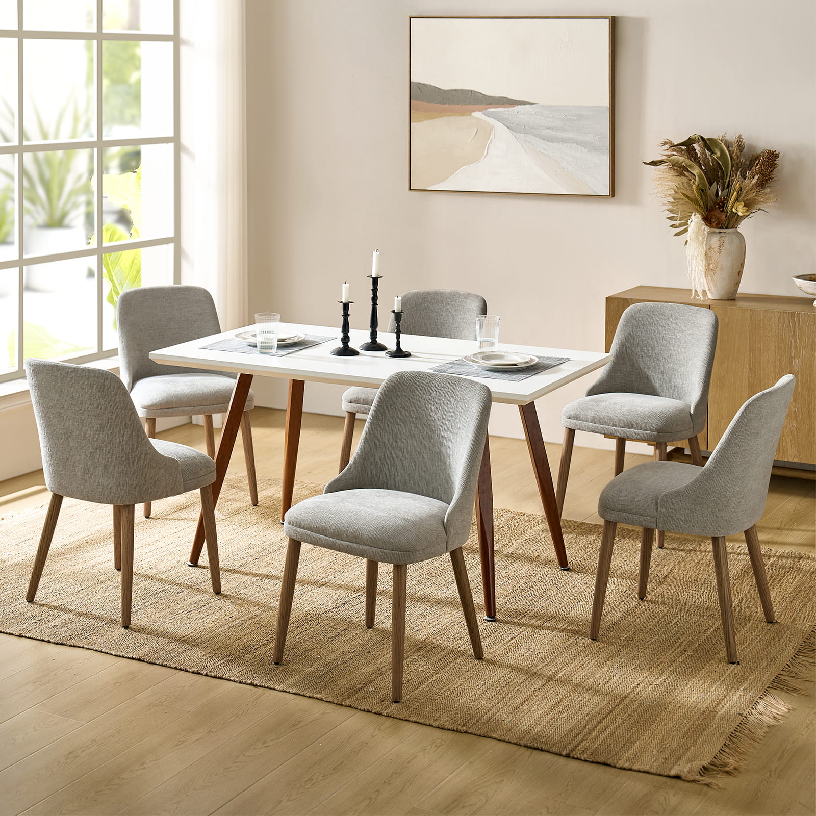 Zara Dining Chairs Set of 2/4/6 - Modern Curved Backrest with Natural Wood Legs & Plush Cushion - Perfect for Kitchen, Dining Room, or Breakfast Nook