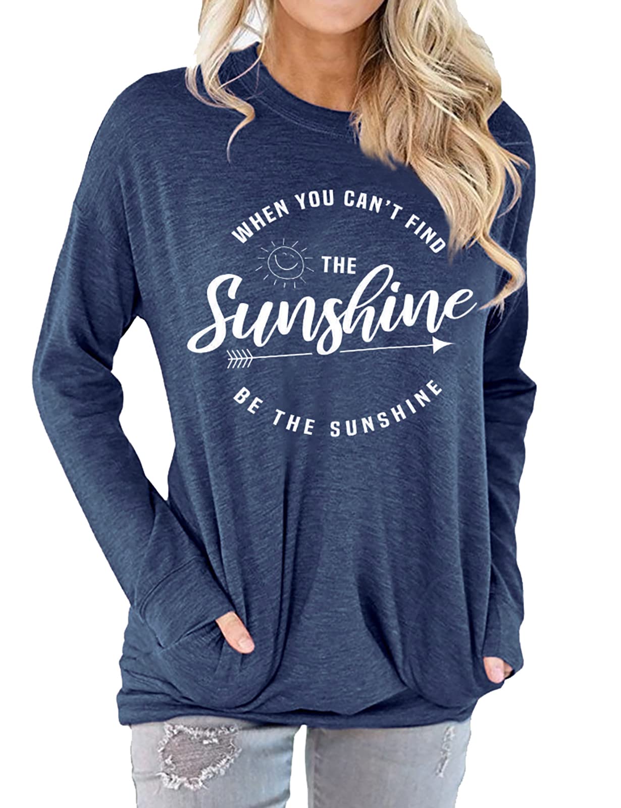 Muicy Women's Sunshine Shirt - Casual Long Sleeve Tunic Top with Pockets | Trendy Loose Fit Sweatshirt for Women | Perfect for Work, Weekend Outings & Layering