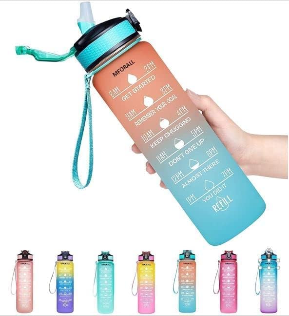 Motivational Water Bottle 900ml with Time Marker - Leakproof, Durable BPA-Free Plastic - Multicolor for Fitness, Gym & Office Hydration Tracking