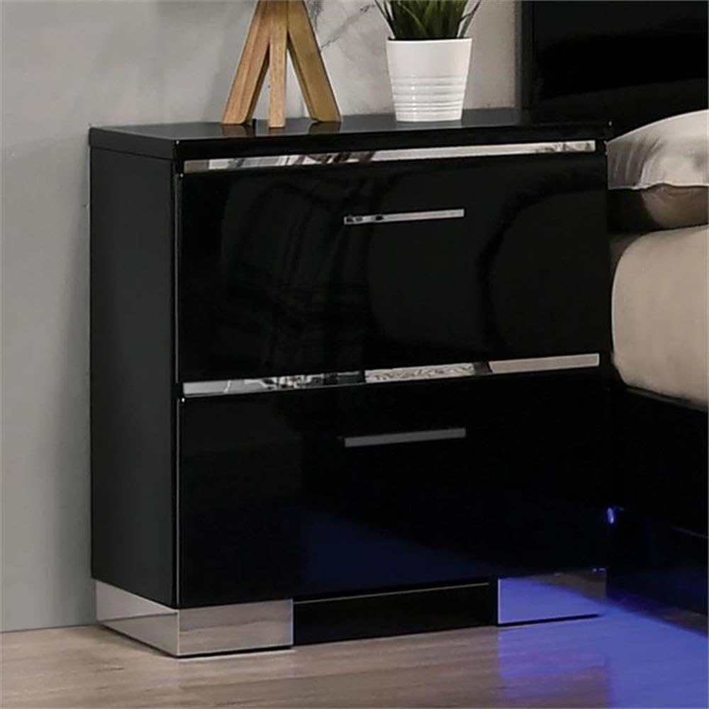 Furniture of America Malva 3-Piece Black Wood Bedroom Set - California King Bed Frame with 2 Nightstands | Modern Bedroom Furniture for Master Suite & Guest Room