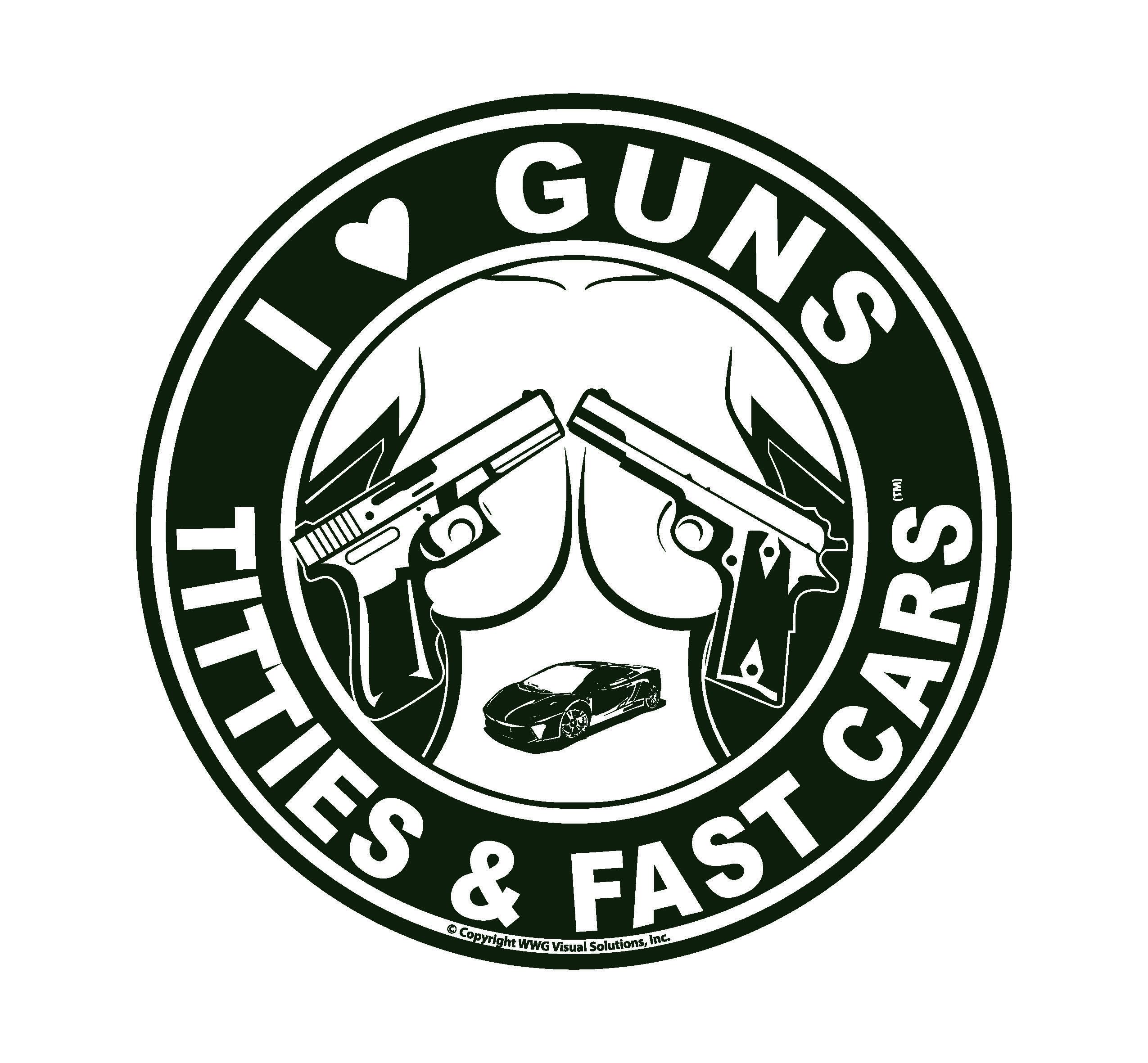 I Love Guns, Titties & Fast Cars Vinyl Decal Sticker - Made in USA - Waterproof & Durable - Perfect for Cars, Laptops & Windows