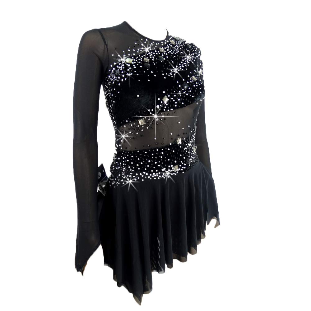 LIUHUO Girls Figure Skating Dress - Elegant Black Velvet Competition Costume for Ice Skating Performances | Perfect for Competitions, Shows & Recitals