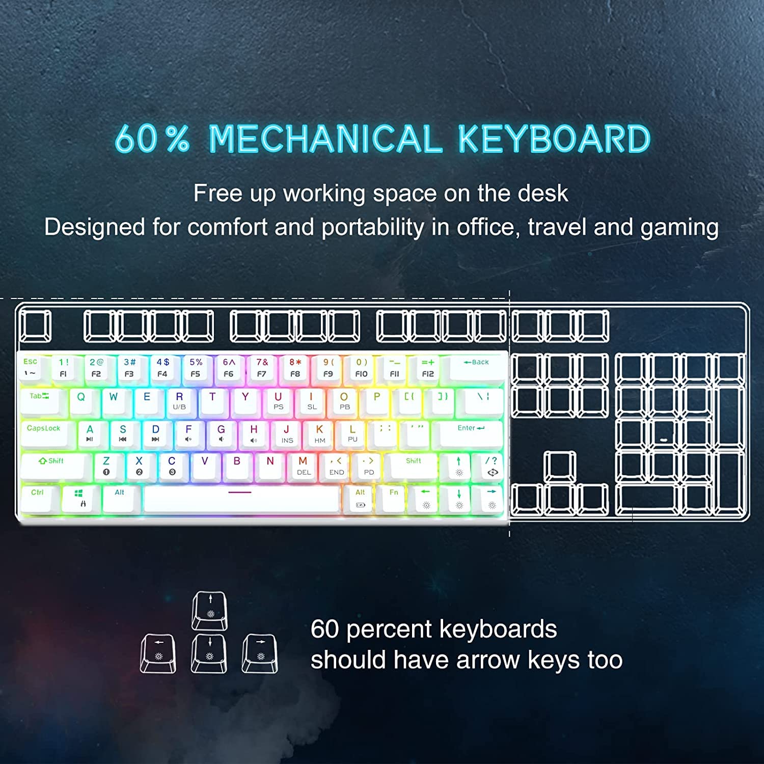 DIERYA DK63N 60% Wireless & Wired Mechanical Gaming Keyboard - RGB Backlit Bluetooth Keyboard with Arrow Keys, 63-Key Ultra-Compact Design, Programmable Brown Switch for Windows, Mac, PC - Perfect for Gaming, Office Work & Travel