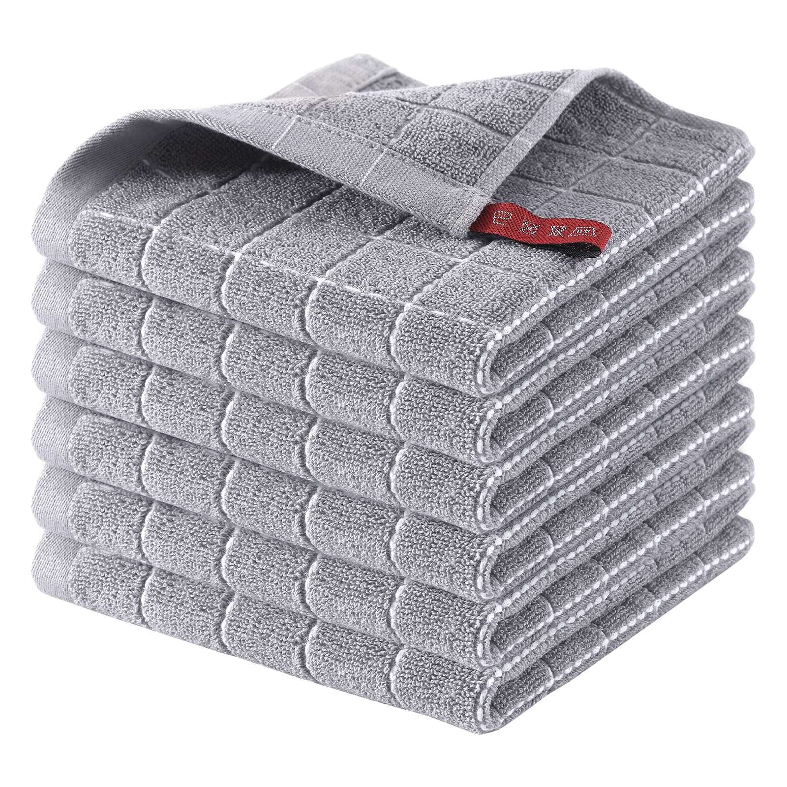 Homaxy 100% Cotton Terry Dish Cloths - Ultra Soft Absorbent Kitchen Towels (6 Pack, 12x12