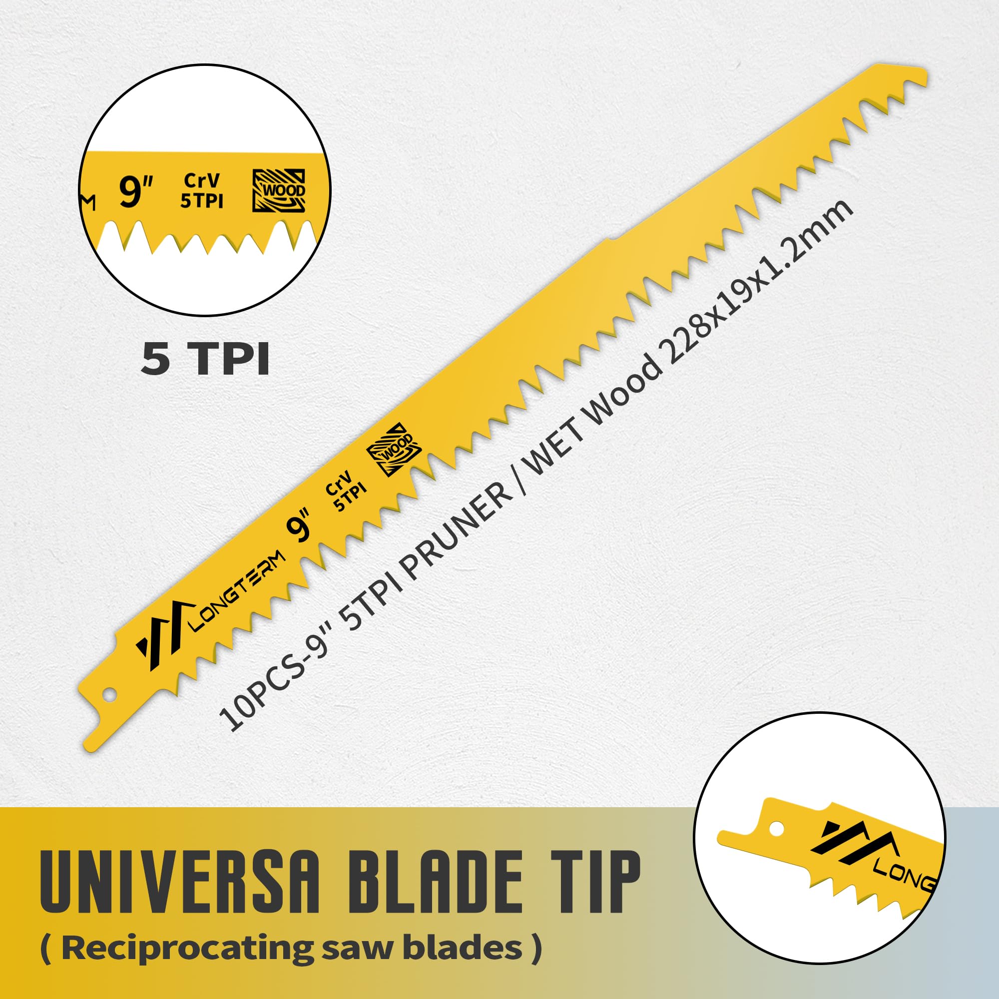 10-9 Inch Reciprocating Saw Blades Set - High Performance Metal, PVC & Wood Cutting Blades with Storage Pouch - Ideal for DIY Projects, Construction, and Garden Pruning