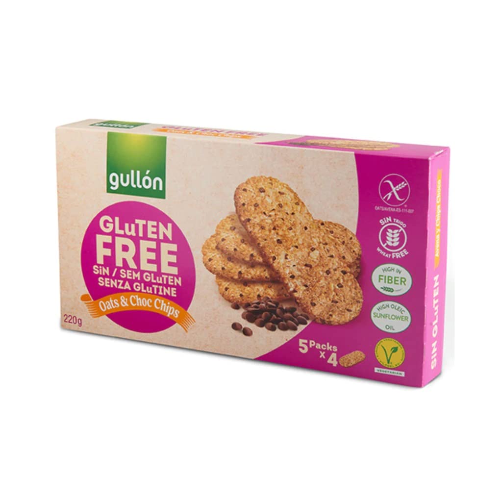 Gullon Gluten Free Oat & Chocolate Chip Biscotti Cookies 220g - Crunchy Snack for Breakfast, Coffee Time, and Healthy Desserts