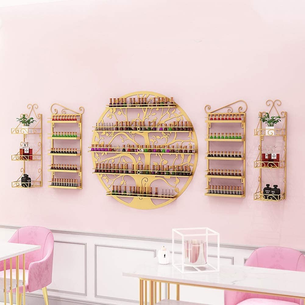 5-Tier Wall Mounted Essential Oils & Nail Polish Organizer Rack - Gold Cosmetic Display Stand Holds 145 Bottles (80cm) - Perfect for Salon, Spa & Home Bathroom Storage Organization