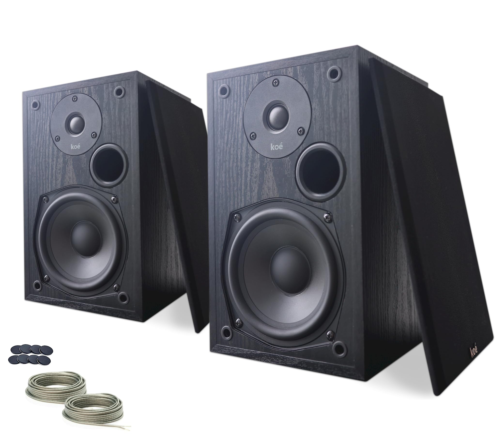 Koe’ B102 100 Watt Passive Bookshelf Speakers (Pair) - Hi-Res Audio, HiFi Sound, Wall-Mountable Home Theater Satellite Speakers - Perfect for Living Room, Bedroom & Home Theater Setup - Includes SPL/Frequency Graph - Black