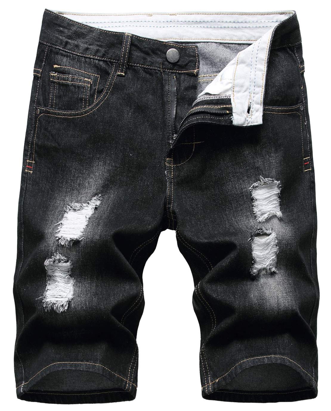 Loveimgs Men's Classic 5-Pocket Straight Leg Ripped Jeans - Distressed Denim Shorts for Summer | Casual Streetwear, Beach Outfits & Weekend Wear