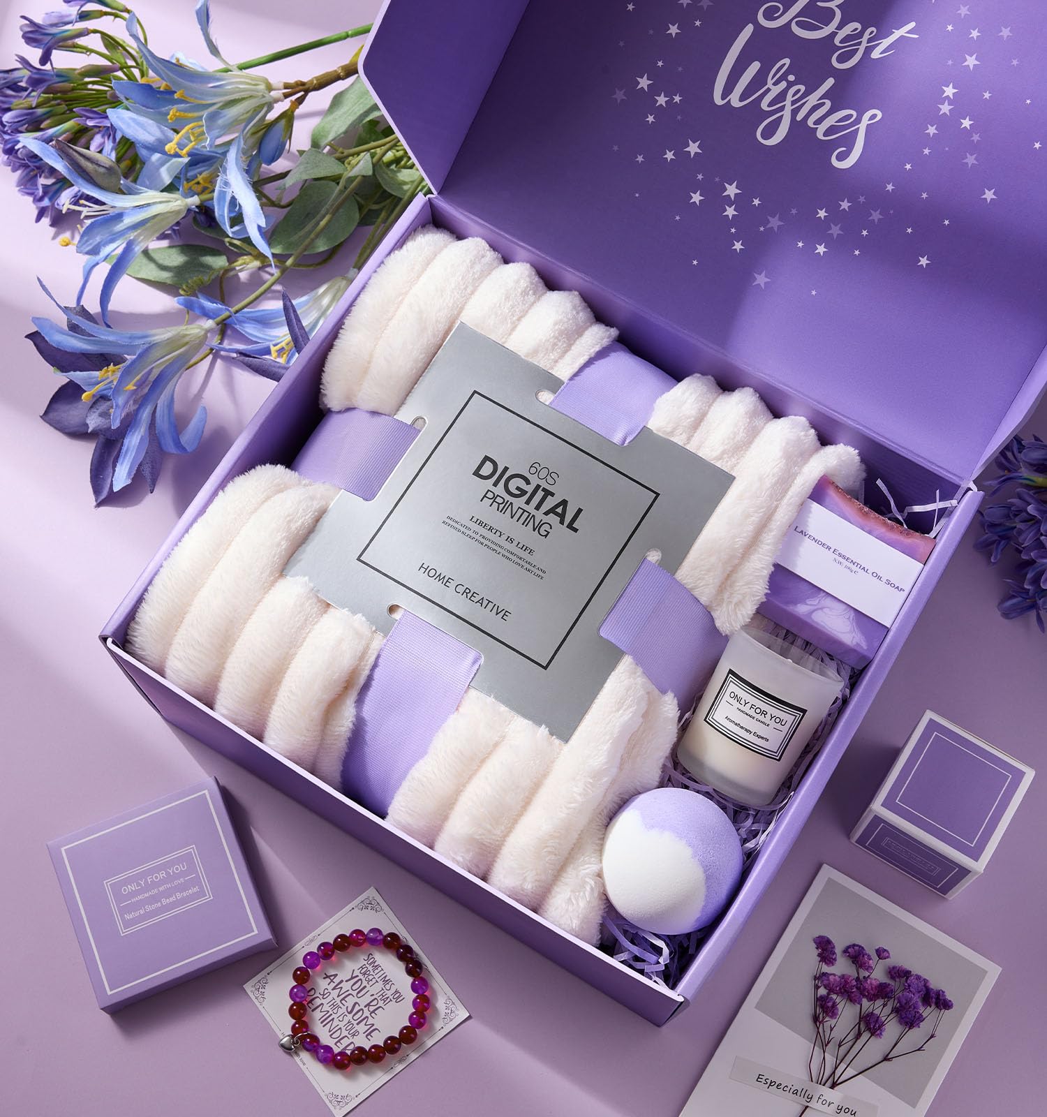 Relaxing Lavender Spa Gift Basket for Women - Self Care, Birthday, Valentine's, Mother's Day, Christmas Gifts for Mom, Wife, Girlfriend, Best Friend - Perfect for Home Spa Nights, Get Well Soon, and Stress Relief