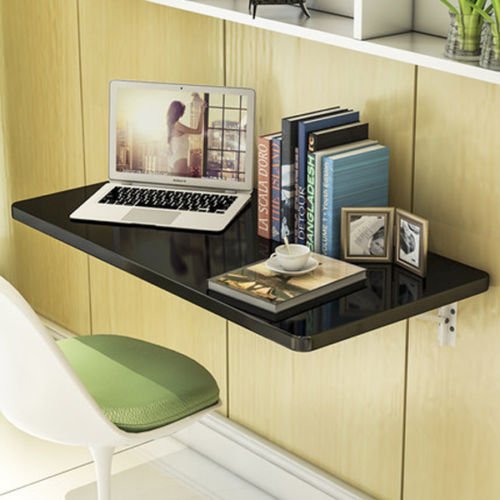 Premium Black Wall-Mounted Floating Folding Desk for Home Office - Space-Saving Computer Workstation (Perfect for Small Spaces, Apartments & Remote Work)