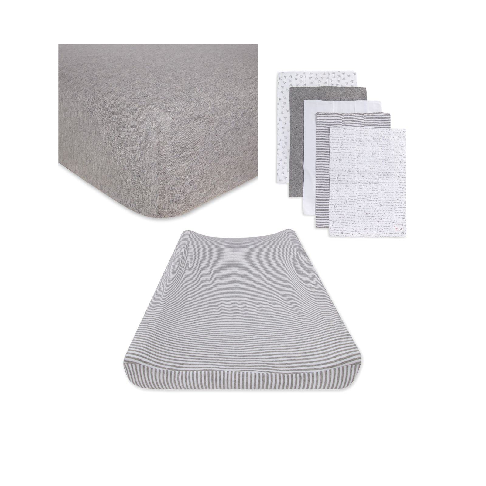 Burt's Bees Baby Gift Set - Organic Cotton Crib Sheet, Changing Pad Cover & Burp Cloths | Unisex Newborn Essentials Bundle | Perfect for Baby Showers, Nursery Decor & Daily Care