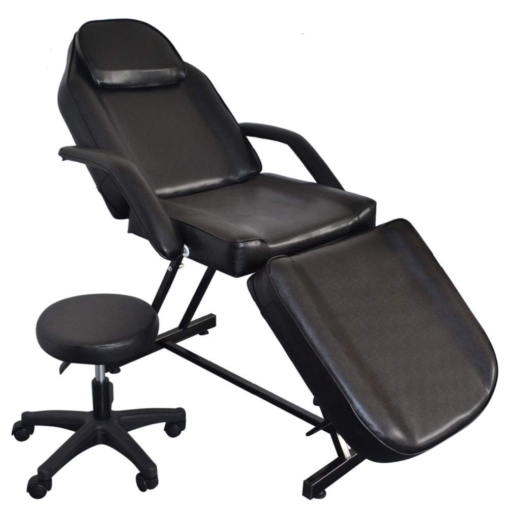 Ochine Professional Multi-Purpose Spa Facial Bed - Tattoo & Massage Salon Table with Adjustable Stool, Black | Perfect for Facial Treatments, Tattoo Sessions & Beauty Services | Ships from USA