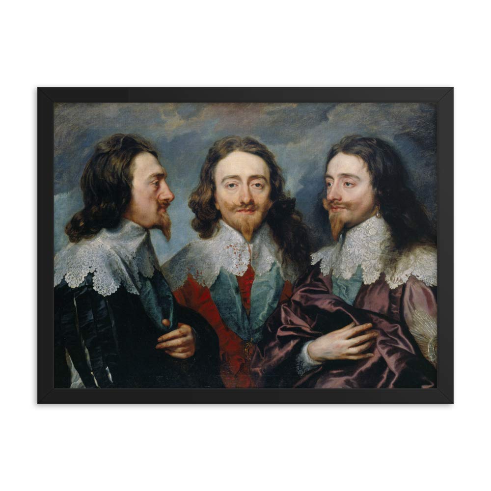 Sir Anthony Van Dyck's Charles I in Three Positions 1839 Art Print - 18x24 Inch Framed Poster with Black Wood Frame - Premium Enhanced Matte Paper - Perfect for Home Decor, Office Wall Art & Gift Ideas