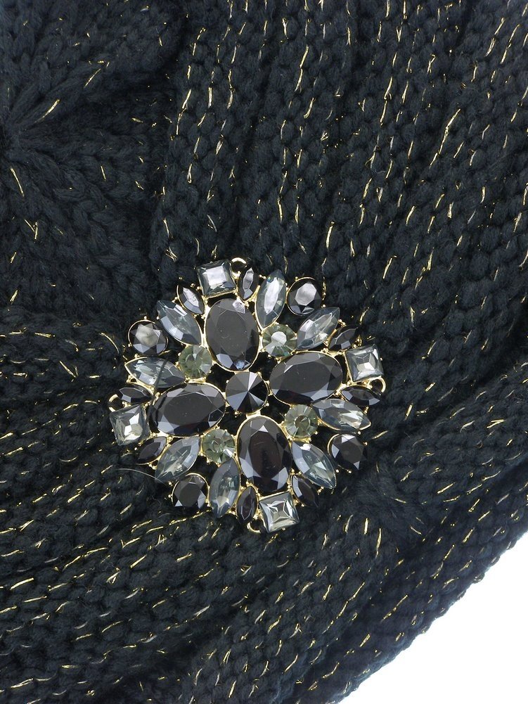 Women's Chunky Rib Knit Beanie with Jewel Accent - Warm Winter Hat for Cold Weather, Outdoor Activities & Fashion Accessories
