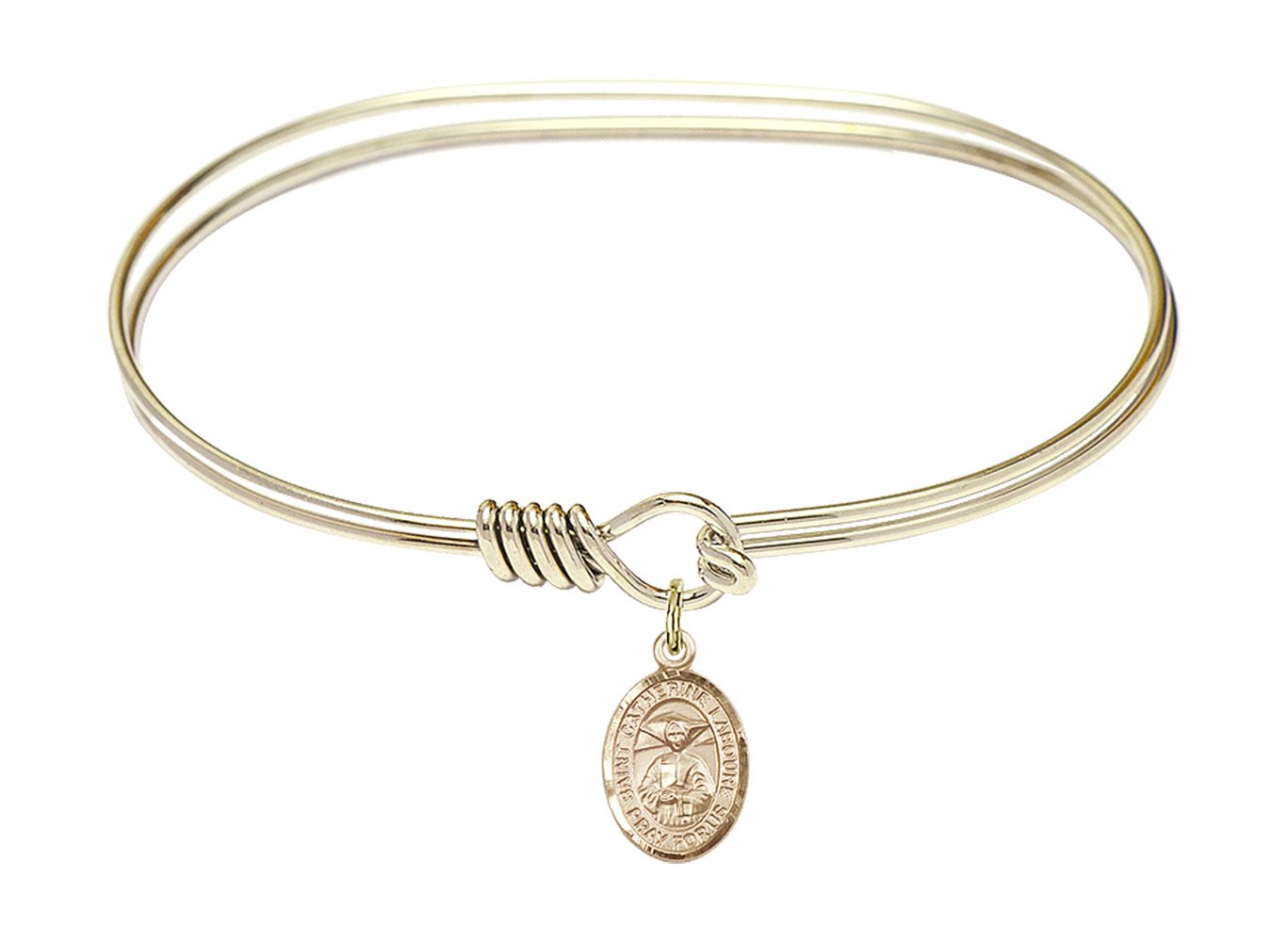 F A Dumont 7 Inch Oval Eye Hook Bangle Bracelet with St. Catherine Laboure Charm - Elegant Religious Jewelry for Women, Perfect for Church, Weddings & Special Occasions