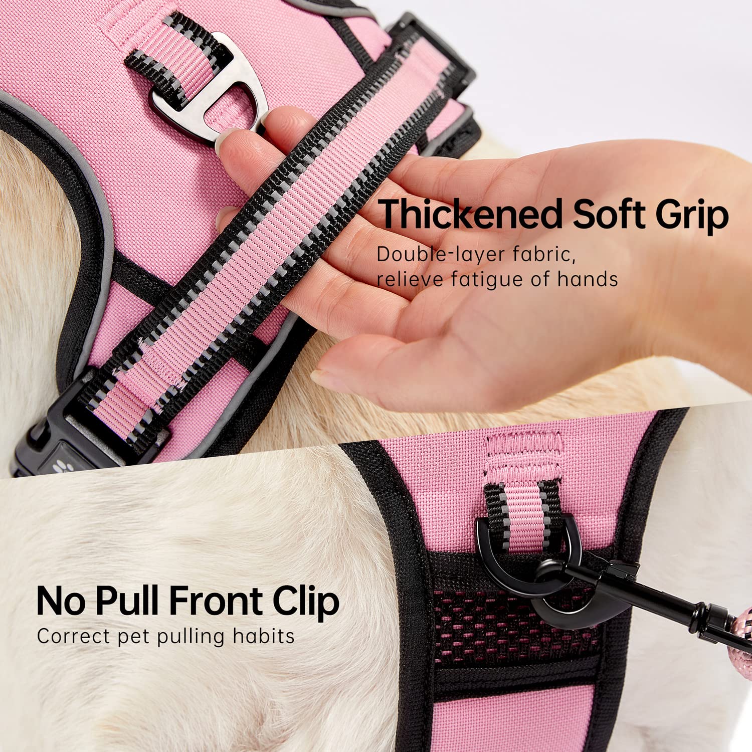 NESTROAD No Pull Dog Harness - Adjustable Oxford Pet Vest with Leash & Reflective Strips, No-Choke Design for Small Medium Large Dogs (Pink) - Perfect for Walking, Training & Outdoor Adventures