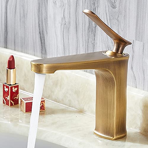 Antique Bronze Bathroom Faucet Mixer Tap - Single Handle Brass Wash Basin Faucet with Hot & Cold Water - Vintage Sink Faucet for Bathroom Vanity, Powder Room, and Guest Bath Decor (Style 1 Antique)