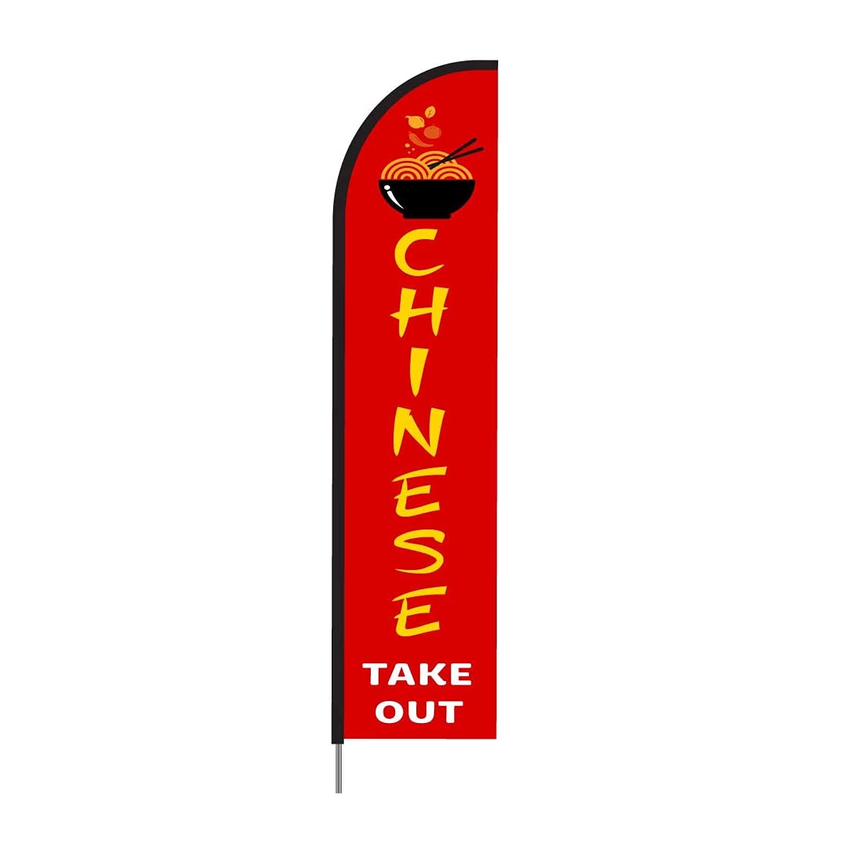 15ft Chinese Takeout Food Delivery Feather Flag with Pole Kit - Outdoor Restaurant & Store Advertising Banner for Business Promotion - Perfect for Food Trucks, Grand Openings & Street Marketing