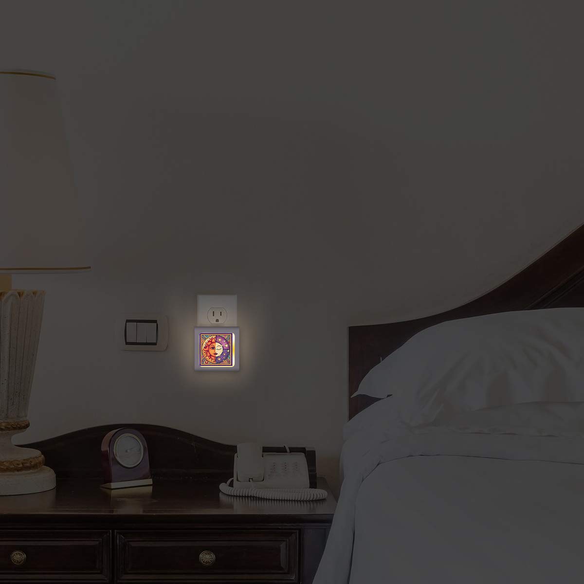 Dimmable LED Night Light with Auto On/Off Sensor - Adjustable Brightness Warm White Plug-in Nightlight for Bathroom, Hallway, Nursery & Bedrooms - Energy Efficient & Safe (Celestial Design) - Perfect for Nighttime Safety & Comfort in Homes with Kids & Seniors