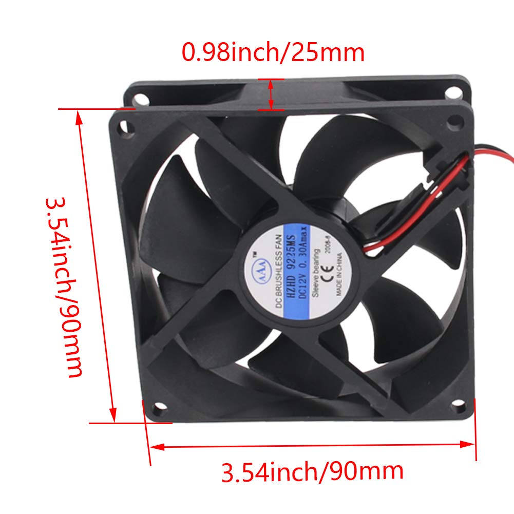 Aicosineg 12V Sleeve Bearing Cooling Fan - 92x92x25mm PC Case Fan, 2.4W Long Life Computer Fan for CPU Radiator & PC Cooling (1Pcs) - Perfect for Gaming PCs, Workstations & Home Office Computers