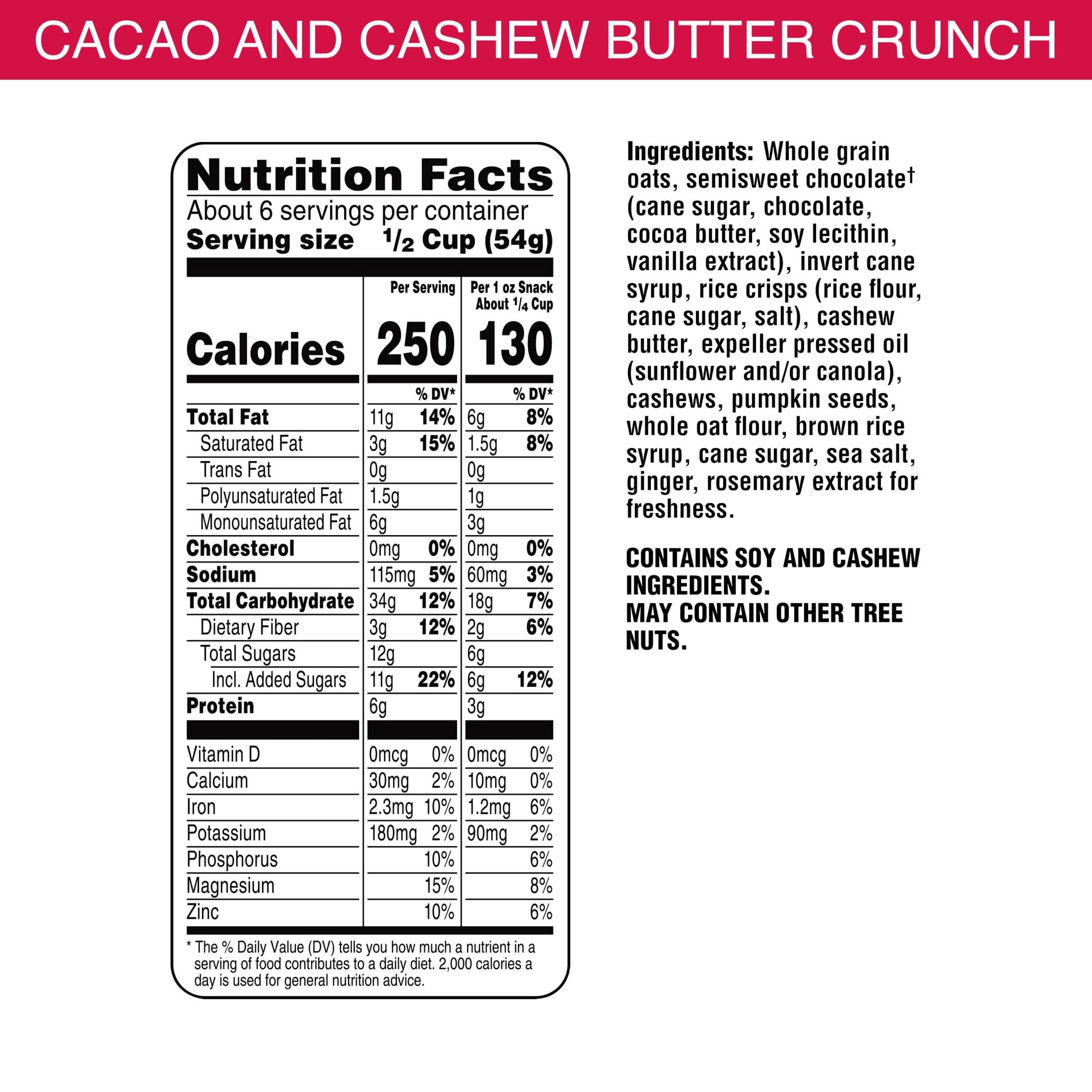 Bear Naked Granola Cereal - Whole Grain Granola with Cacao & Cashew Butter Crunch - Healthy Breakfast Snacks & On-the-Go Energy Bars - 11oz Resealable Bag (Pack of 1) - Perfect for Breakfast, Hiking & Office Snacks