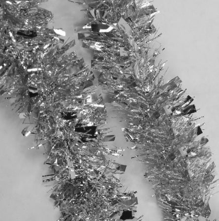 15' Fantasy Snowy Silver Tinsel Christmas Garland - Sparkling Holiday Decor for Tree, Mantel & Home Decoration