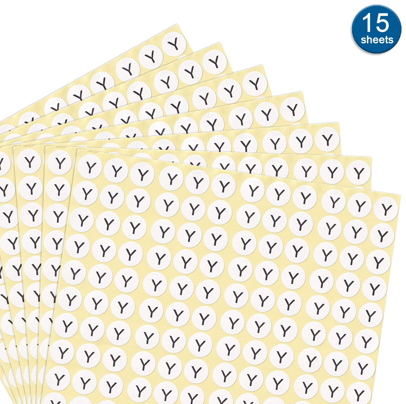 DealzEpic - Letter Y Alphabet Stickers - 15 Sheets Small Round Self-Adhesive Paper Labels for Scrapbooking, DIY Crafts & Organizing