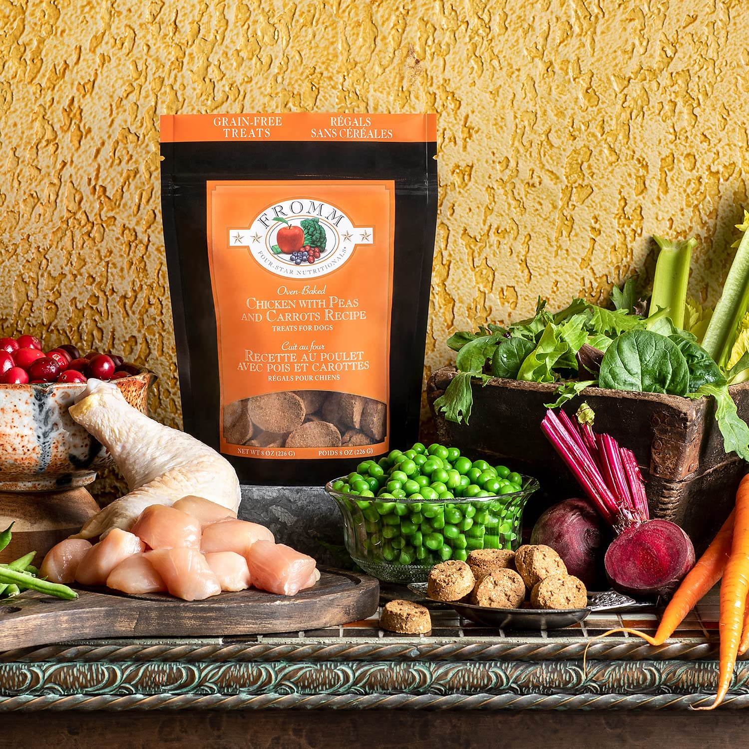 Fromm Four-Star Nutritionals Chicken with Peas & Carrots Dog Treats - Premium Oven Baked Dog Snacks - Grain Free, Natural Ingredients - Chicken Recipe - 8 oz - Perfect for Training Rewards & Daily Treats
