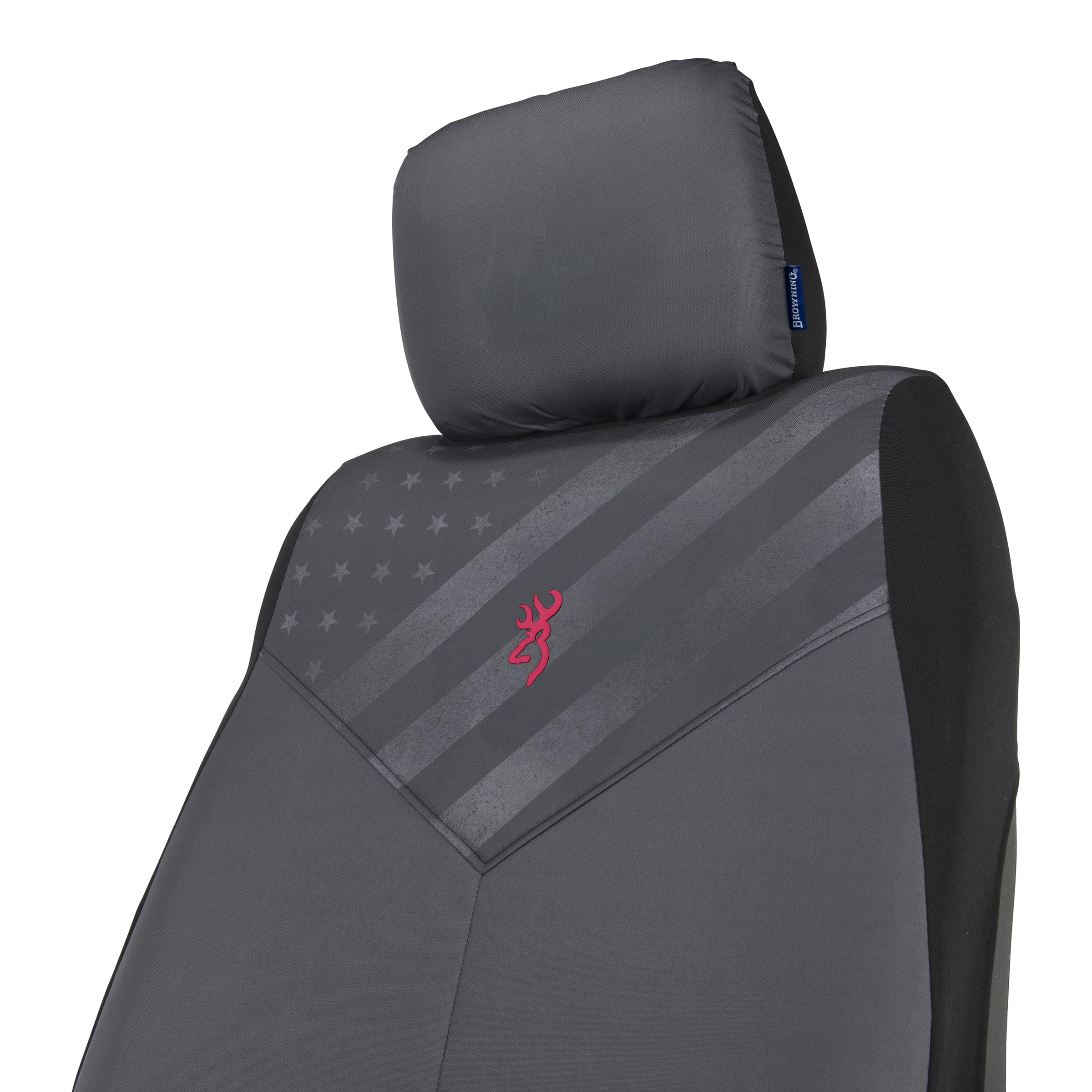 Browning Universal Low Back & Bench Seat Covers - Waterproof, Dirt Resistant Car Seat Protectors for Trucks & SUVs - Gray/Flag Design - Single Low Back Cover - Perfect for Road Trips, Camping & Outdoor Adventures