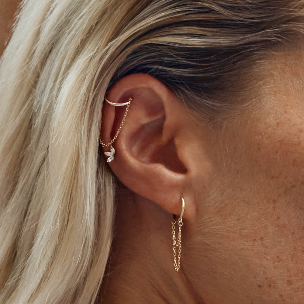 10k Gold White Sapphire Triple Marquise Helix Single Stud Earrings for Women - Perfect for Weddings, Parties & Everyday Elegance
